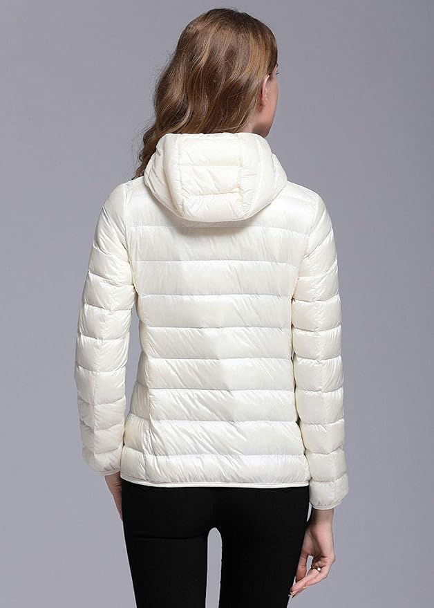 WW | Winterdaunenjacke mit Kapuze für Damen Weiß und Schwarz - faltbare Daunenjacke