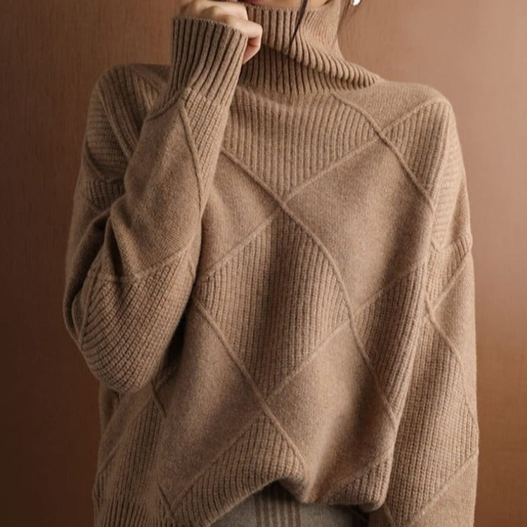 WW | Hoher Kragen Weiches Strickmaterial Mit Geometrischem Muster Lockere Passform
