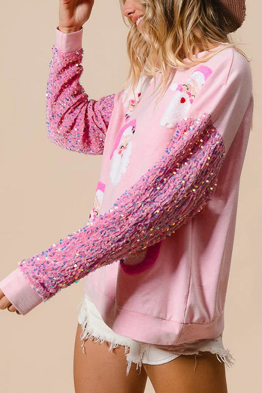 WW | Christmas Casual Loose Round Neck Sequin Sleeve Sweatshirt