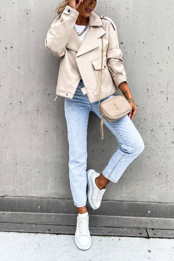 WW | Leder Revers Taschen Britischer Stil Kurzjacke