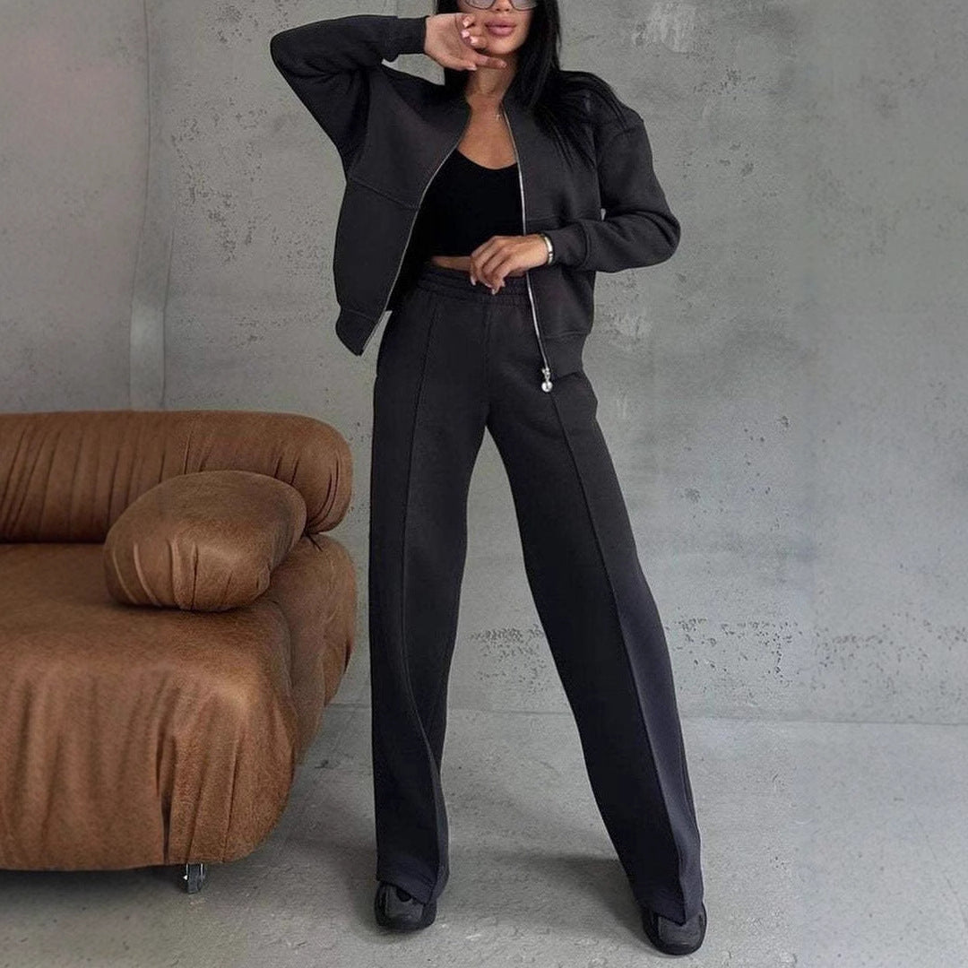 WW | Zweiteiliges Set mit Reißverschlussjacke und weitem Bein in Sportstyle