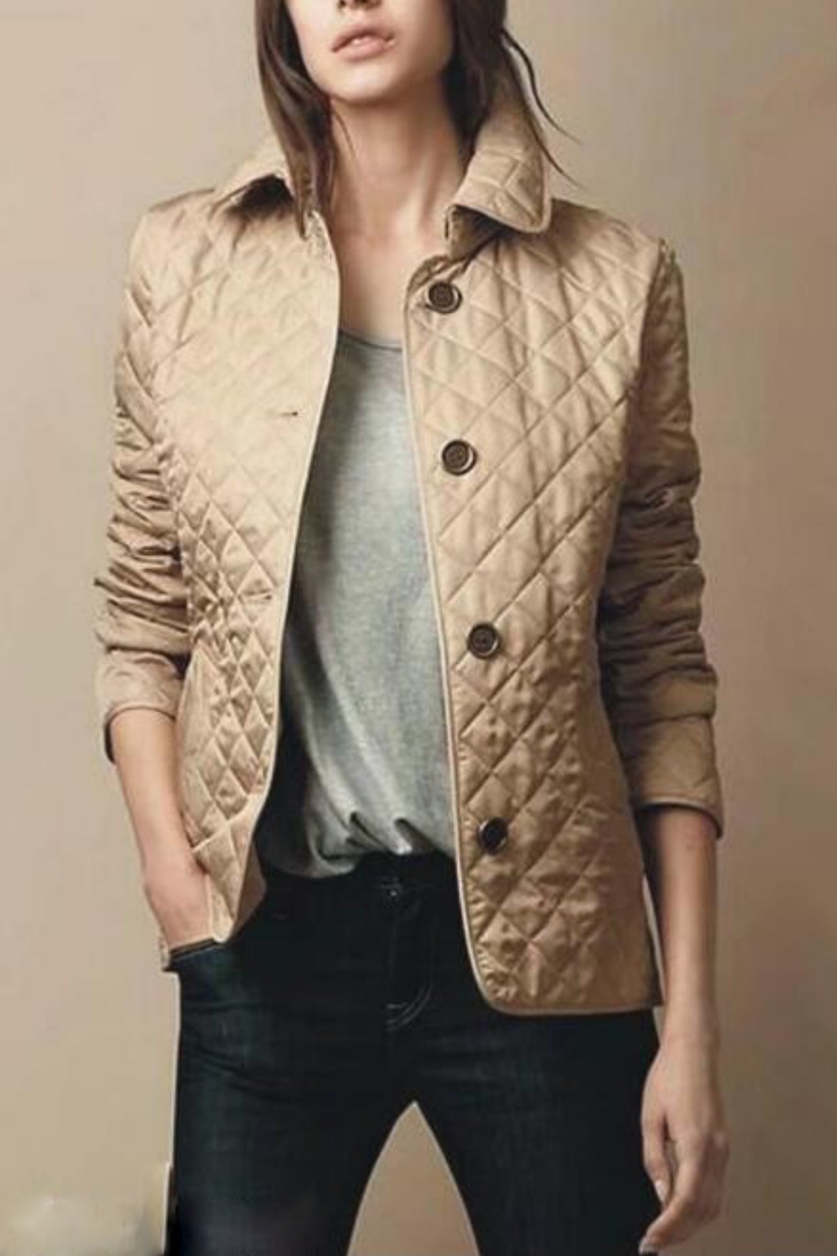 WW | Lässige Gestepfte Jacke für Frauen Daunenknöpfe Herbst