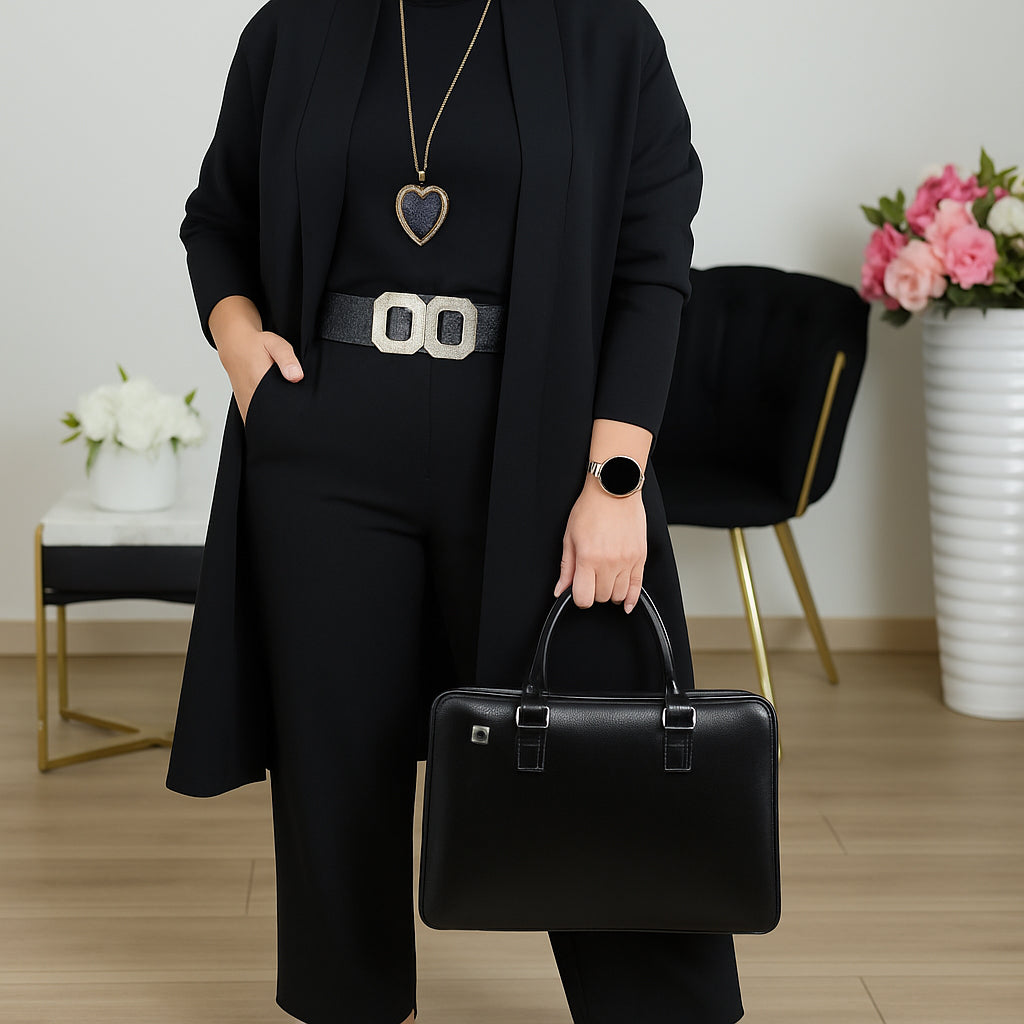 WW | Stylish 3-piece set consisting of a long cardigan, top and pants