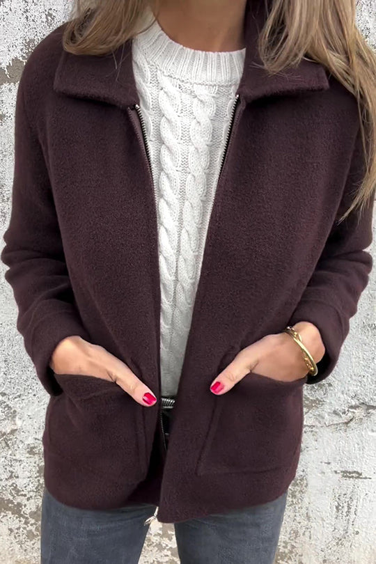 WW | Color Lapel Zipper Pocket Casual Jacket