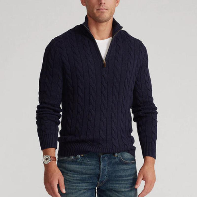 WW | Pullover mit Zopfmuster und halbem Reißverschluss - Eleganter Freizeit-Strickpullover
