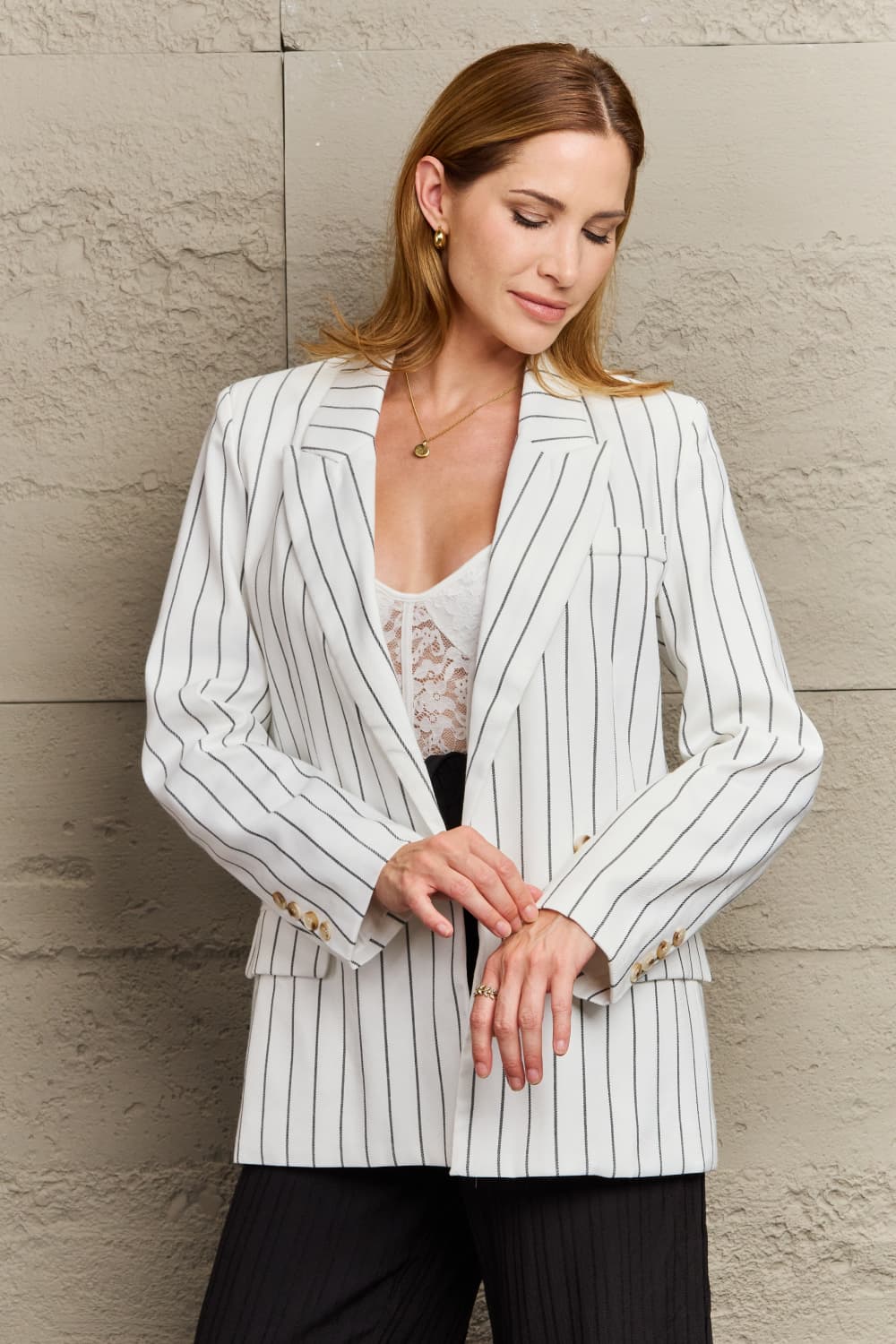 WW | Gestreifter Reverskragen Langarm Blazer