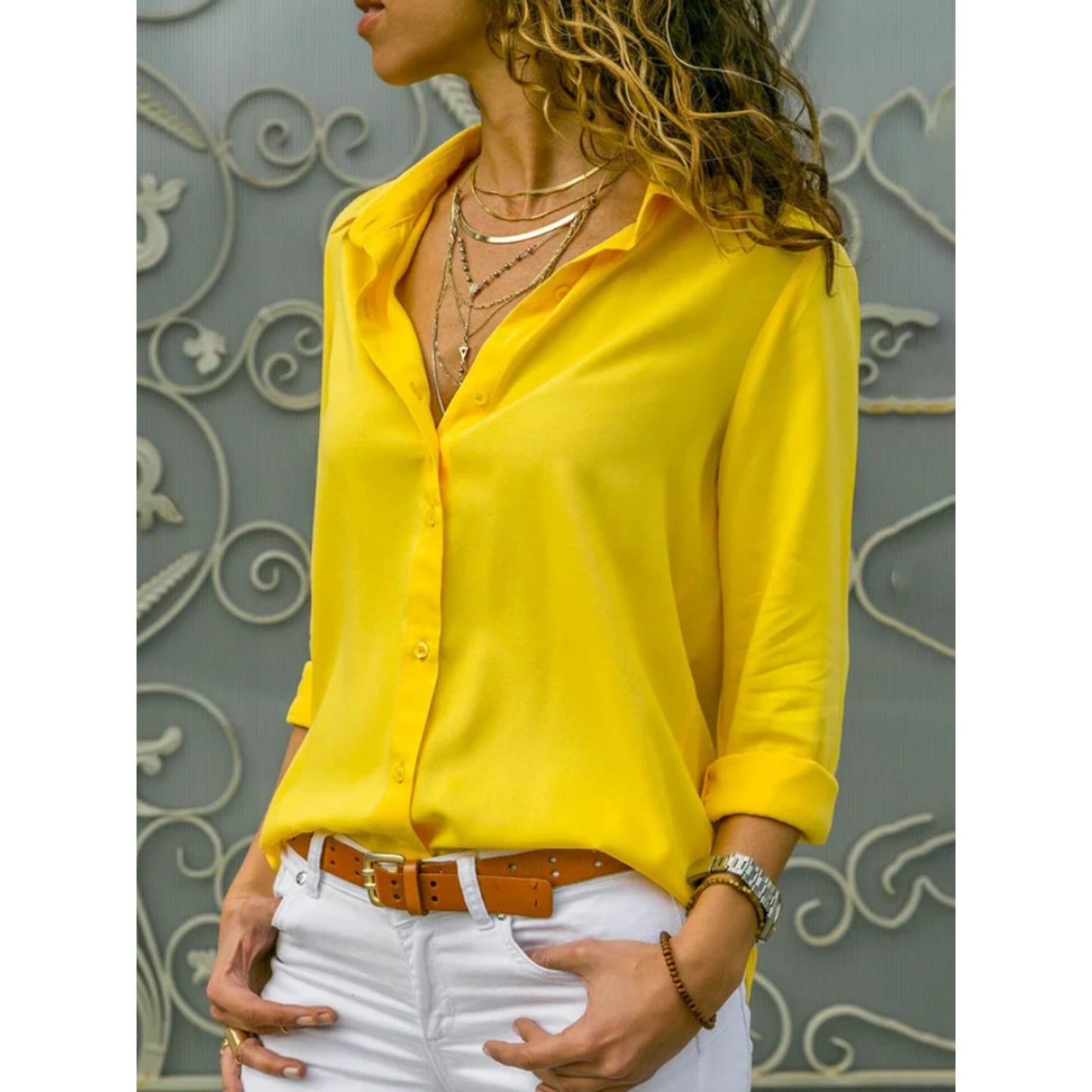WW | Women's Long-Sleeve Blouse with Button Closure