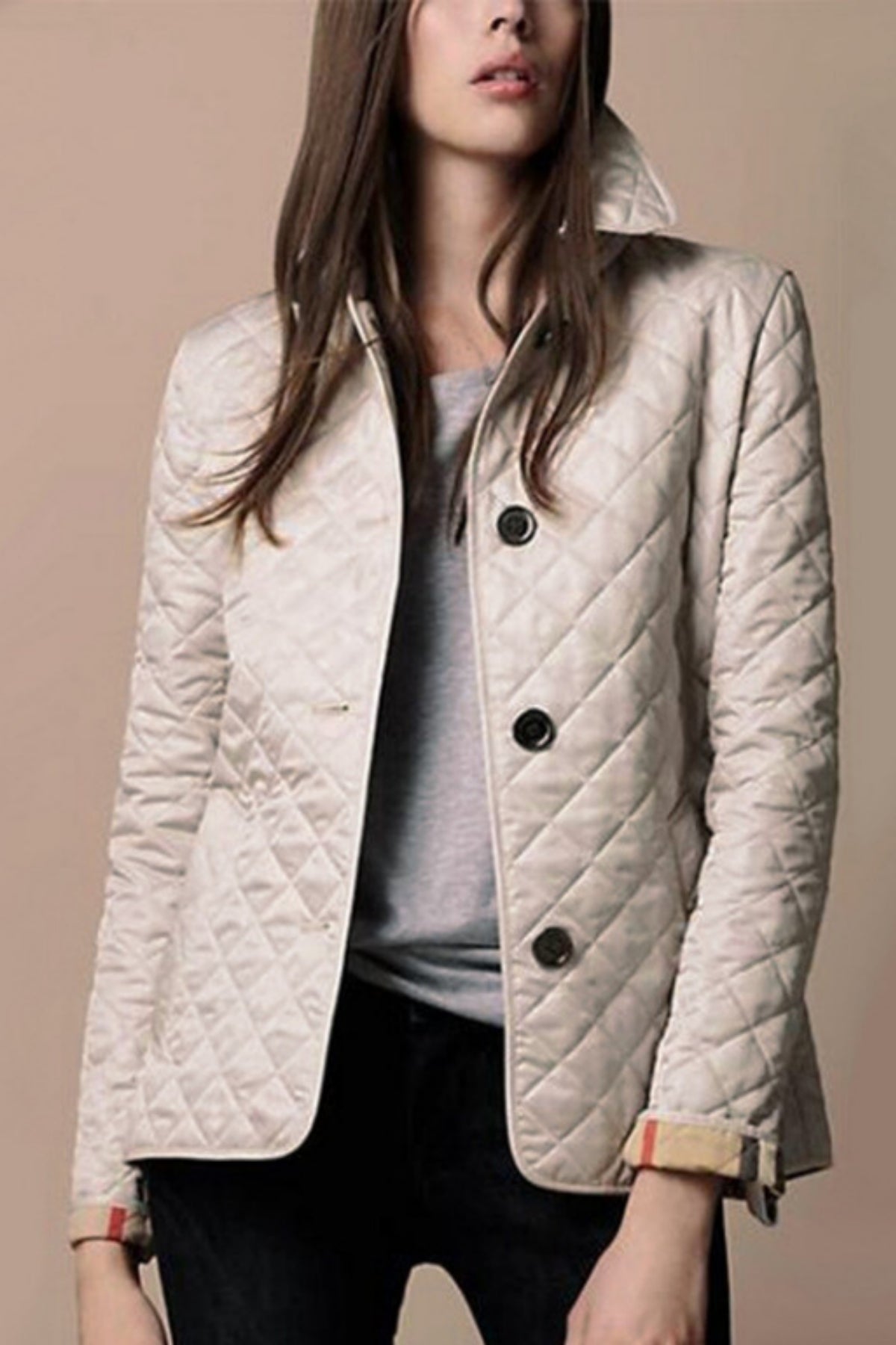 WW | Lässige Gestepfte Jacke für Frauen Daunenknöpfe Herbst