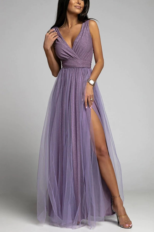WW | It's My Day Light Tulle Slit Maxi Dress