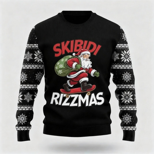WW | Santa Claus Print - Black Holiday Icon Pullover