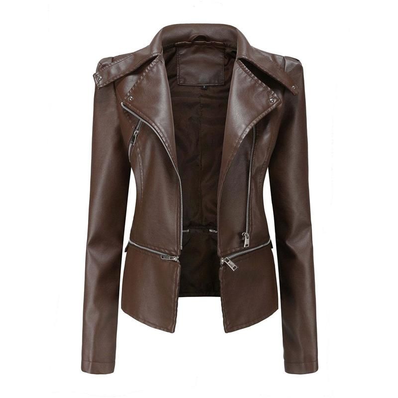 WW | Gothic Soft Leather Jacket with Lapel and Breathable Zipper Design