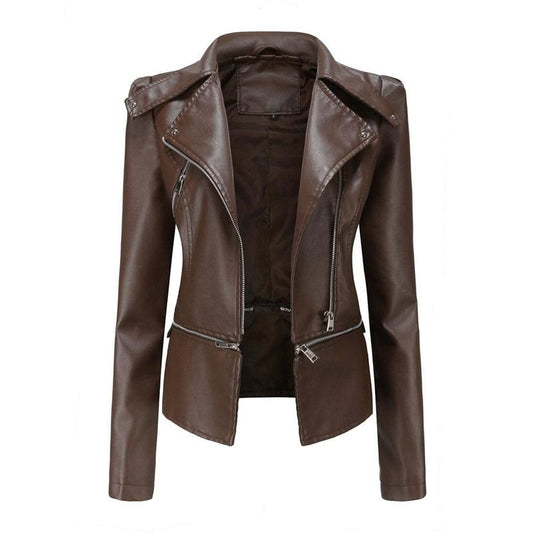 WW | Gothic Soft Leather Jacket with Lapel and Breathable Zipper Design