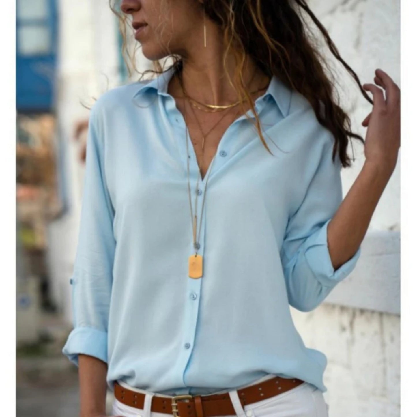 WW | Women's Long-Sleeve Blouse with Button Closure