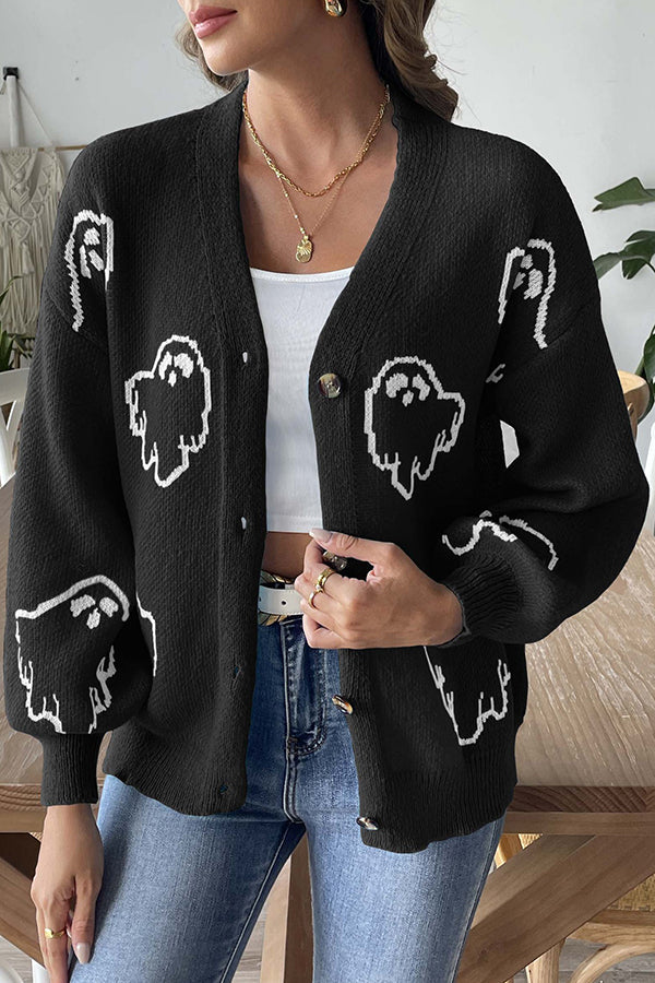 WW | Cozy Halloween ghost knit sweater with buttons