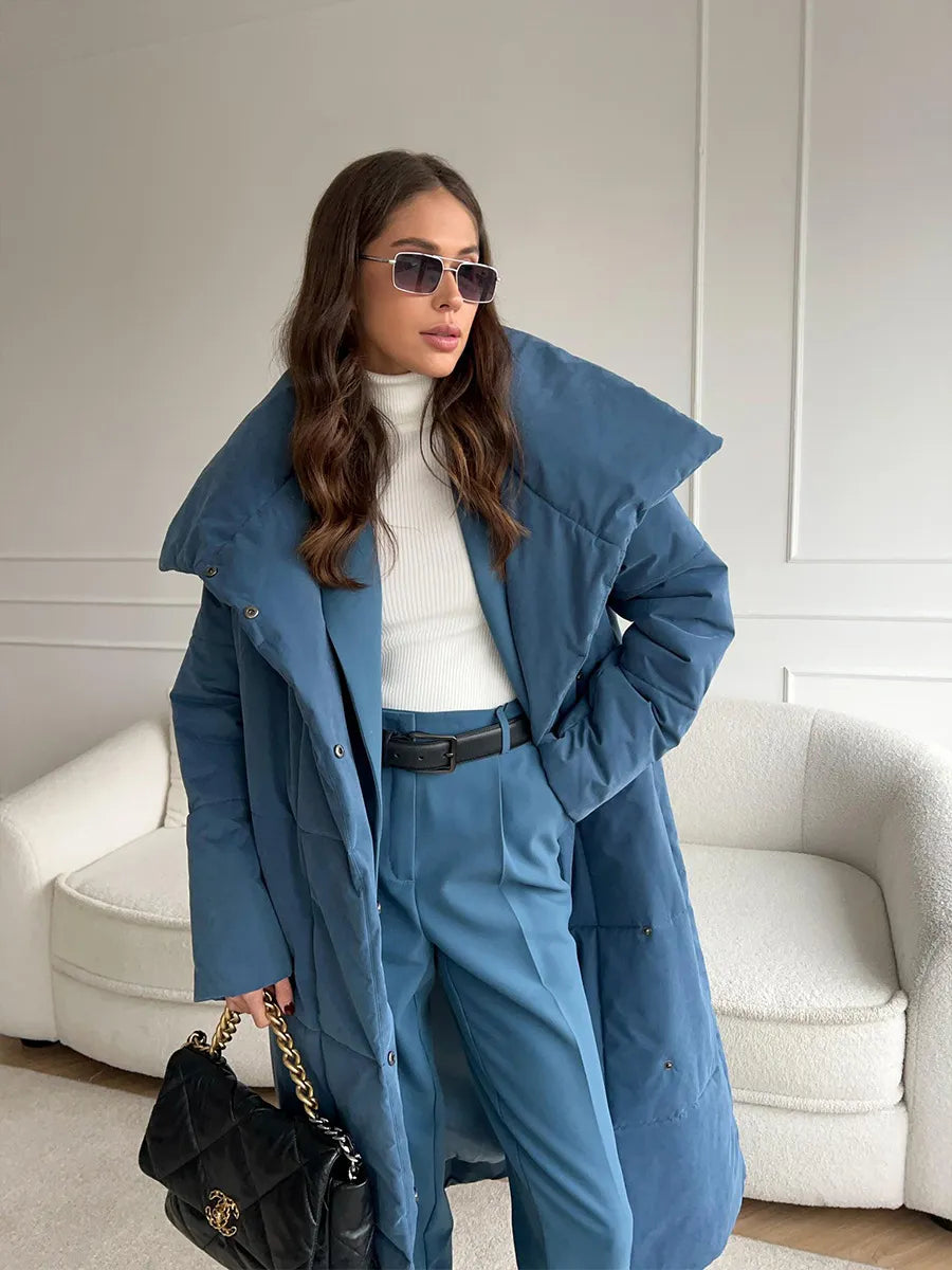 WW | Langer Wintermantel mit breitem elegantem Kragen