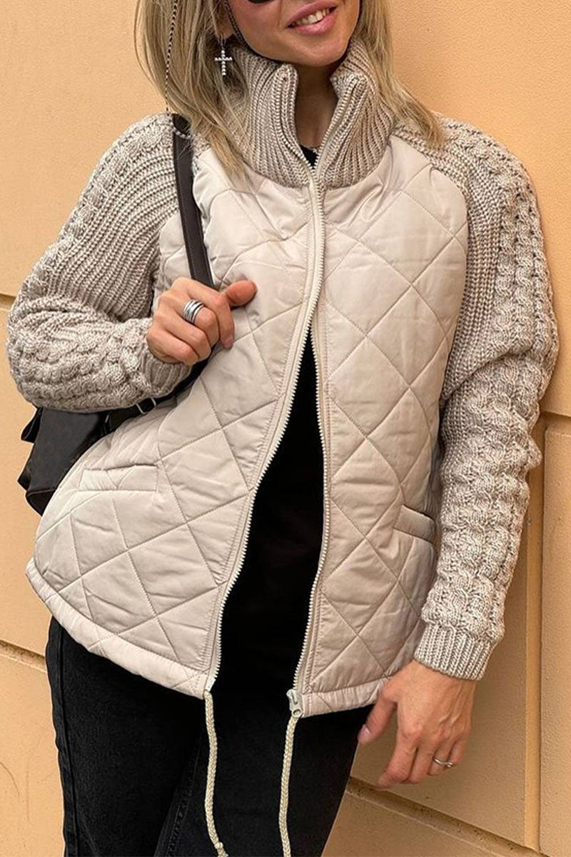 WW | Lässige einfarbige gestrickte Patchwork-gefütterte Jacke