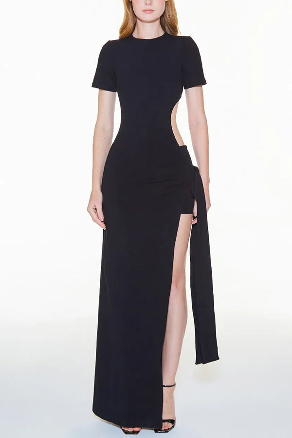 Long dress with slit and side bow