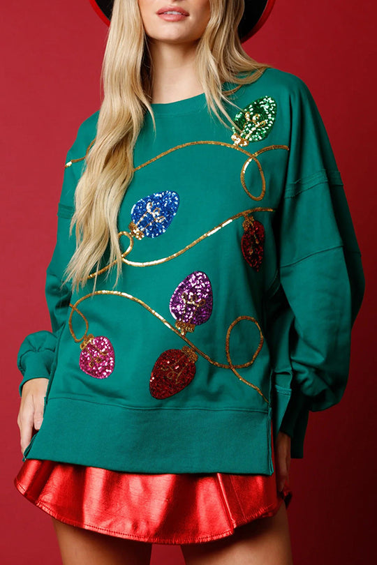 WW | Christmas Lights Sequin Slit Pullover Sweatshirt