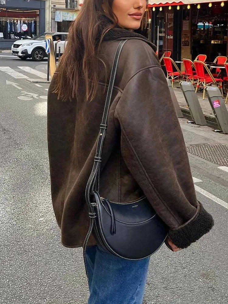 WW | Kuschelige, oversized Fleece-gefütterte Jacke mit Reverskragen