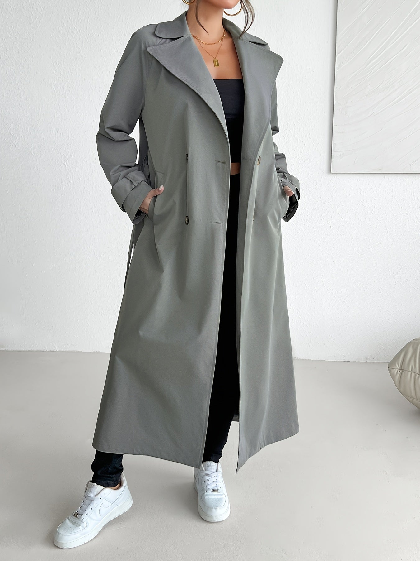 WW | einfarbiger Trenchcoat mit Gürtel für Damen - Perfekt für legere Tage