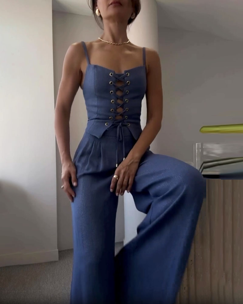 String Top & Pants Two-Piece Set