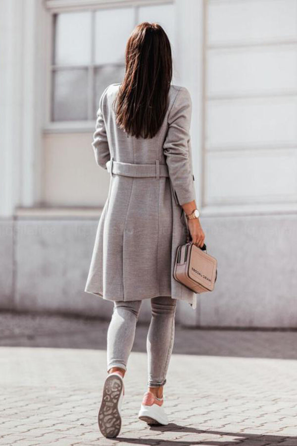 WW | Khaki winter coat with belt and elegant style