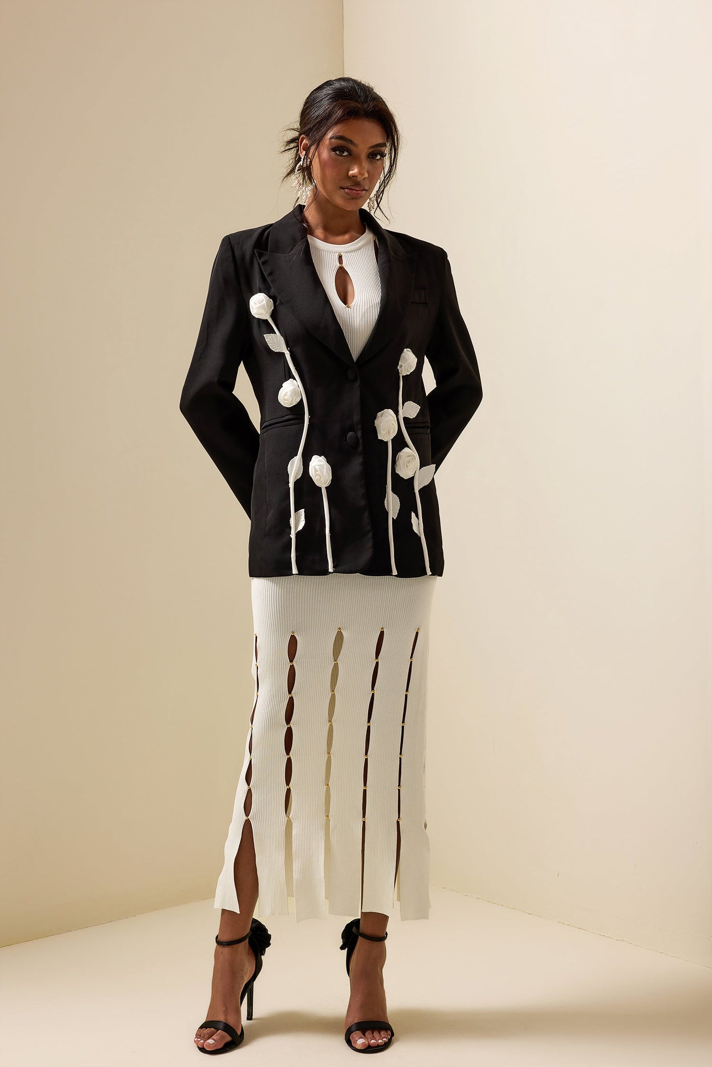 WW | Floral contrast long-sleeved blazer jacket
