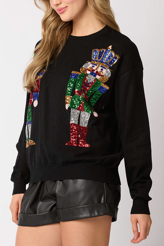 WW | Christmas Soldier Sequin Fashion Casual Sweatshirt
