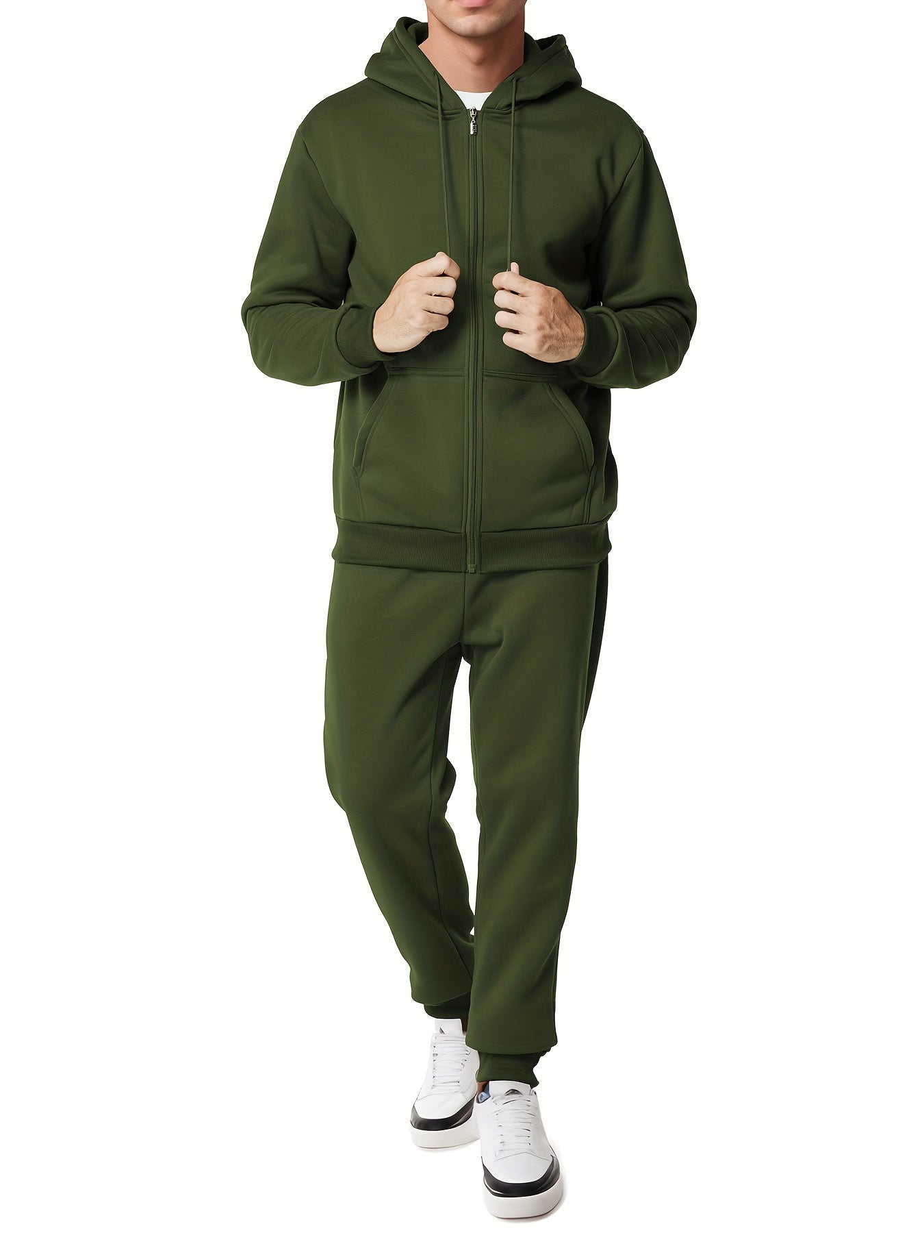 WW | Unifarbener Kapuzenpullover-Trainingsanzug mit Hose für Herren - Perfekt für Casual Days