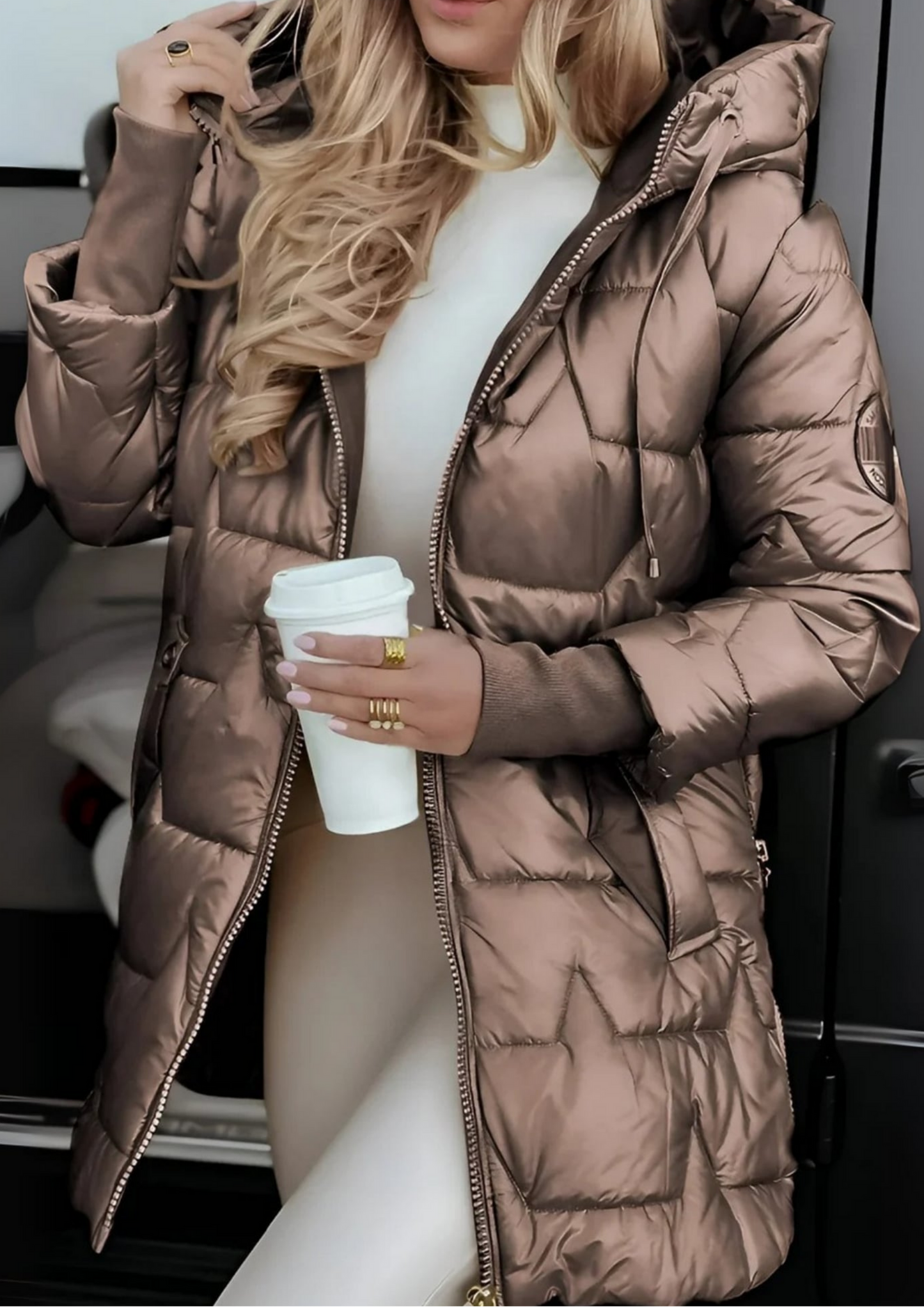 Lira Elegant Winter Coat with Hood and Padding - Copper