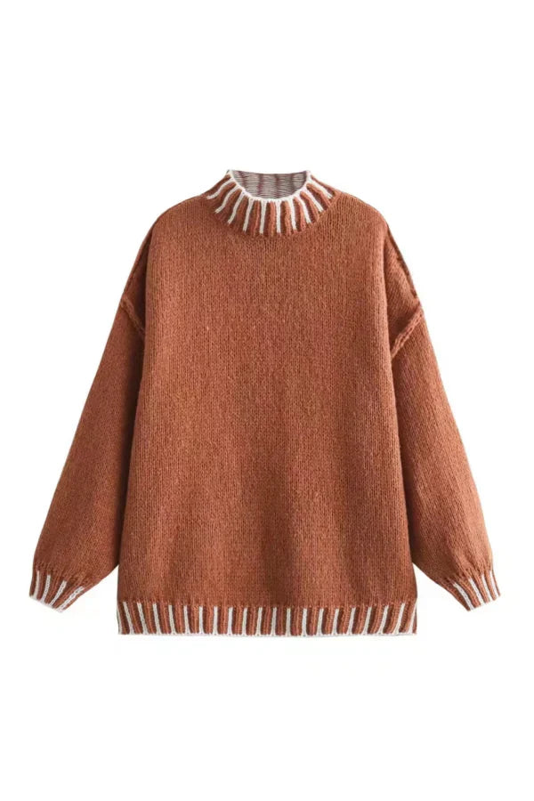 WW | Cozy roll-neck sweater with color block pattern