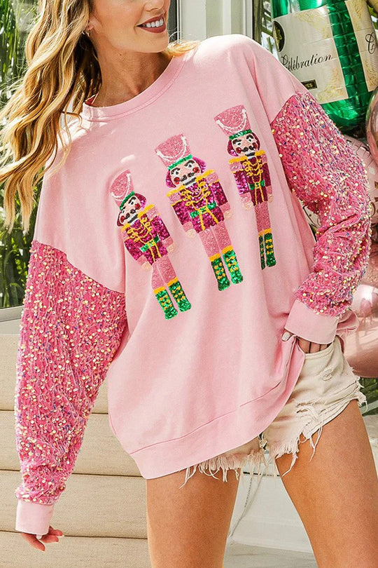 WW | Weihnachten Lässig Locker Rundhals Pailletten Ärmel Sweatshirt