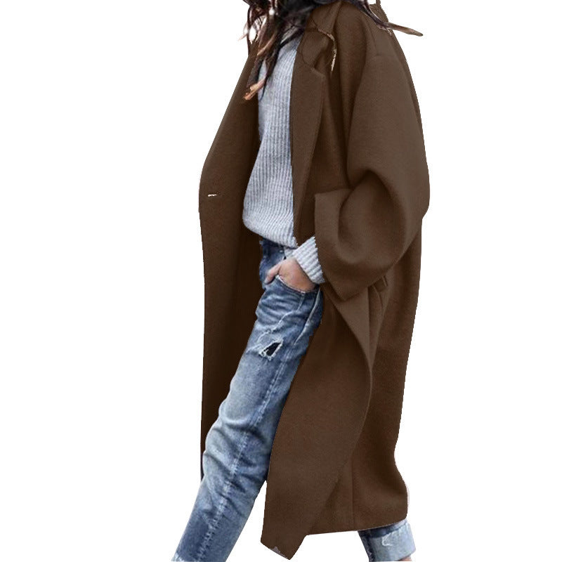 WW | Elegante lange Freizeitjacke aus Wolle mit Taschen für Frauen