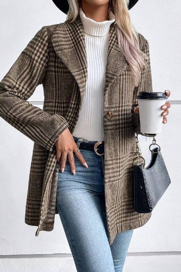 WW | Kollektion Karierter Kragen Langarmjacke