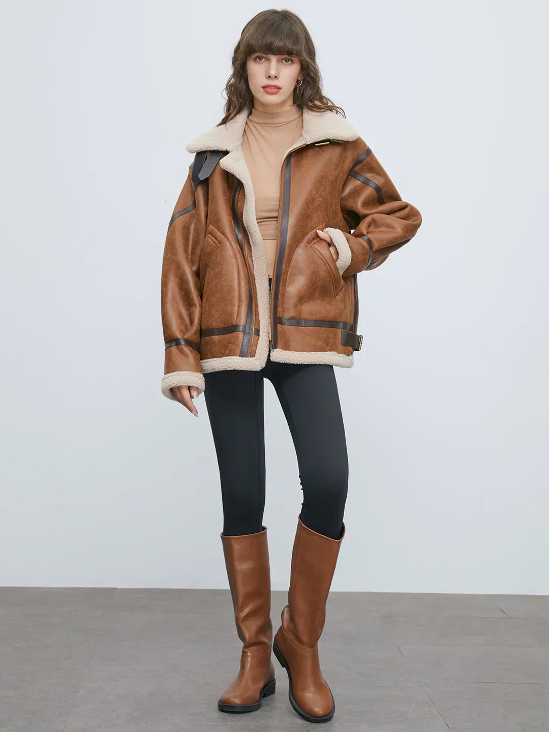 WW | Gefütterte Wildleder Shearling Flugjacke