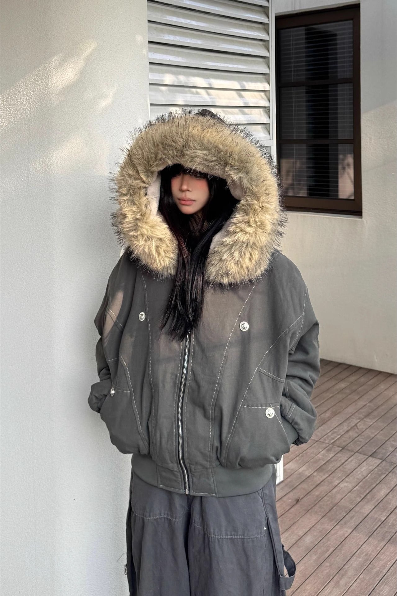 WW | Short Puffer Jacket with Fur Collar