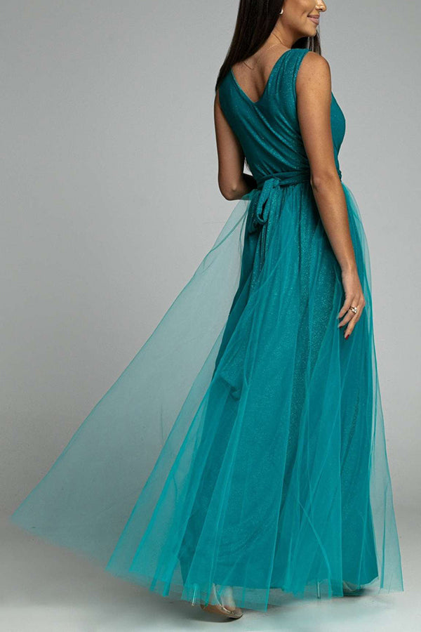 WW | It's My Day Light Tulle Slit Maxi Dress