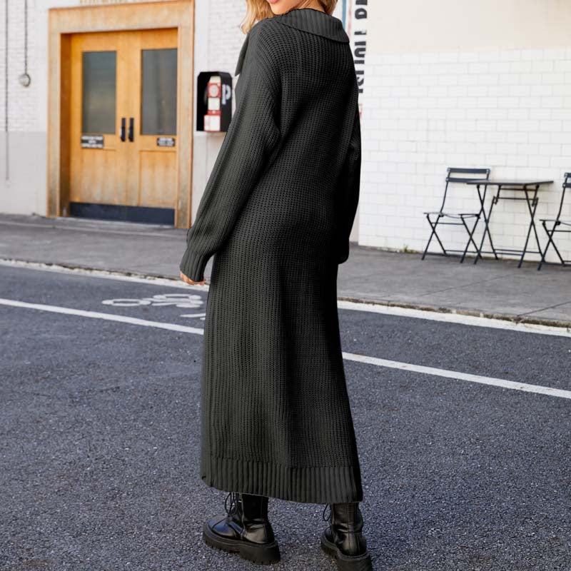 WW | Lange, Lockere Einfarbige Strickjacke