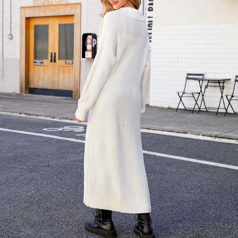 WW | Lange, Lockere Einfarbige Strickjacke