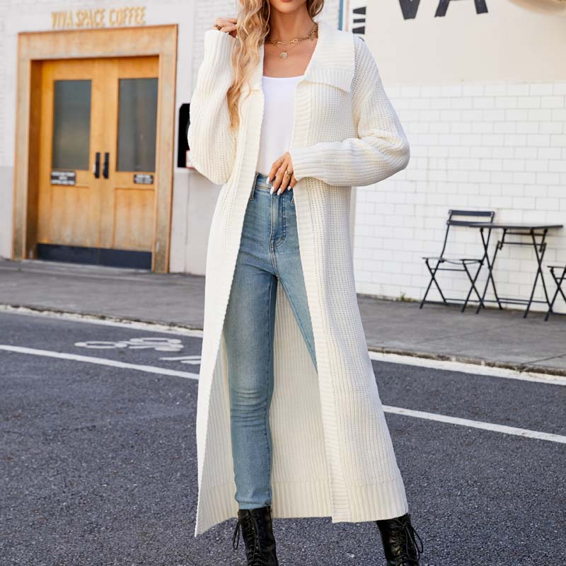 WW | Lange, Lockere Einfarbige Strickjacke