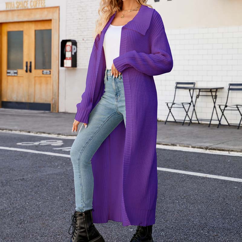 WW | Lange, Lockere Einfarbige Strickjacke