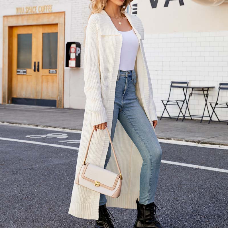 WW | Lange, Lockere Einfarbige Strickjacke