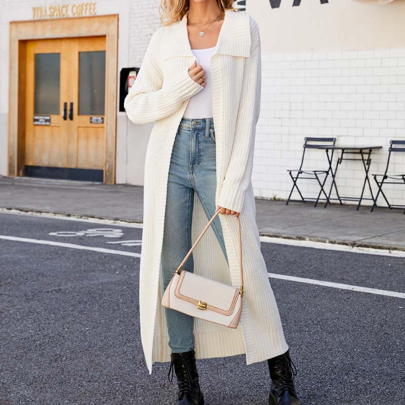WW | Lange, Lockere Einfarbige Strickjacke