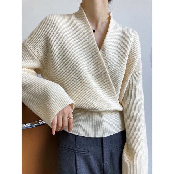WW | Classic Autumn Wrap Sweater with Statement Neckline for Women