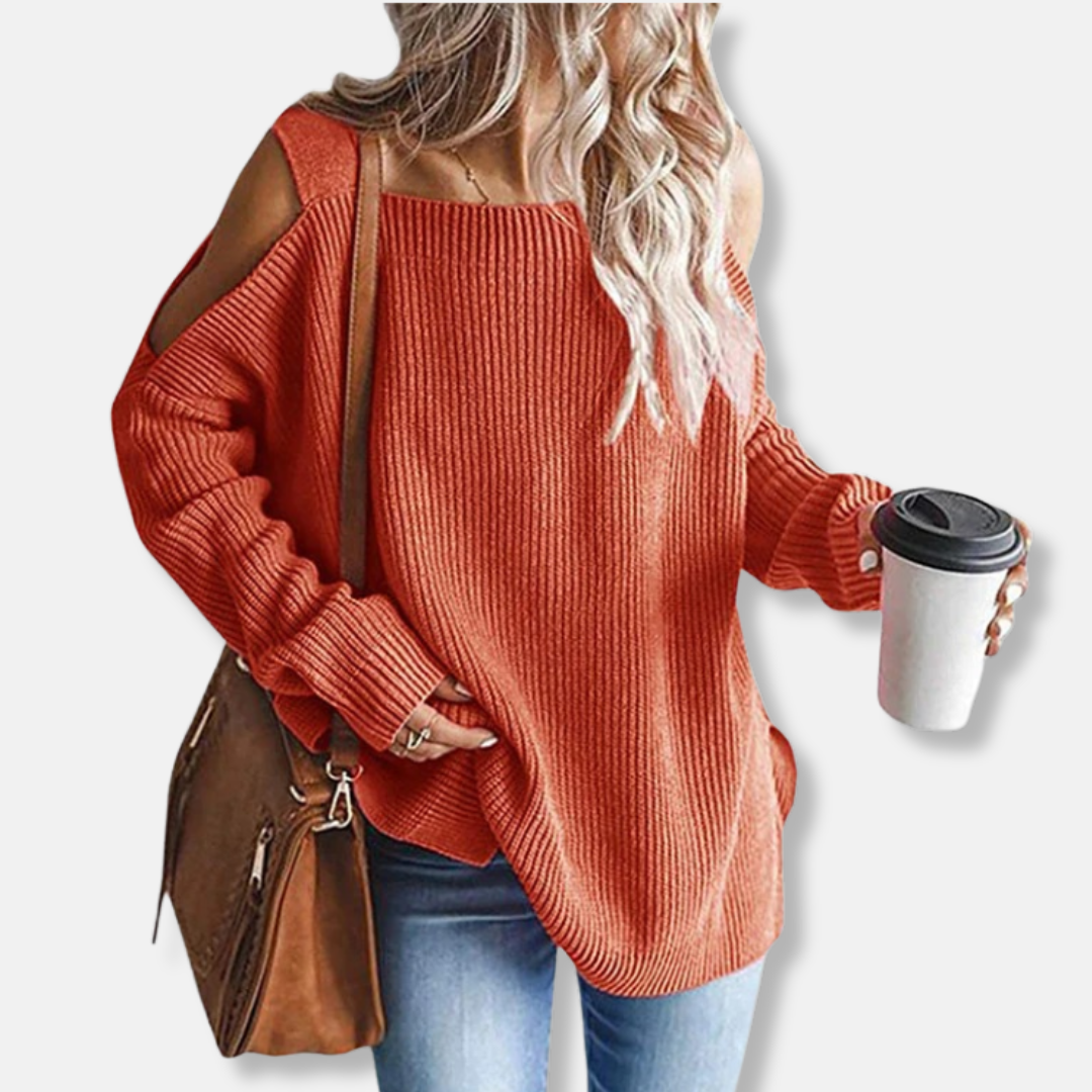 WW | Sweatshirt - Offene Schulter Strick - Lockere Passform - Strukturierter Stoff