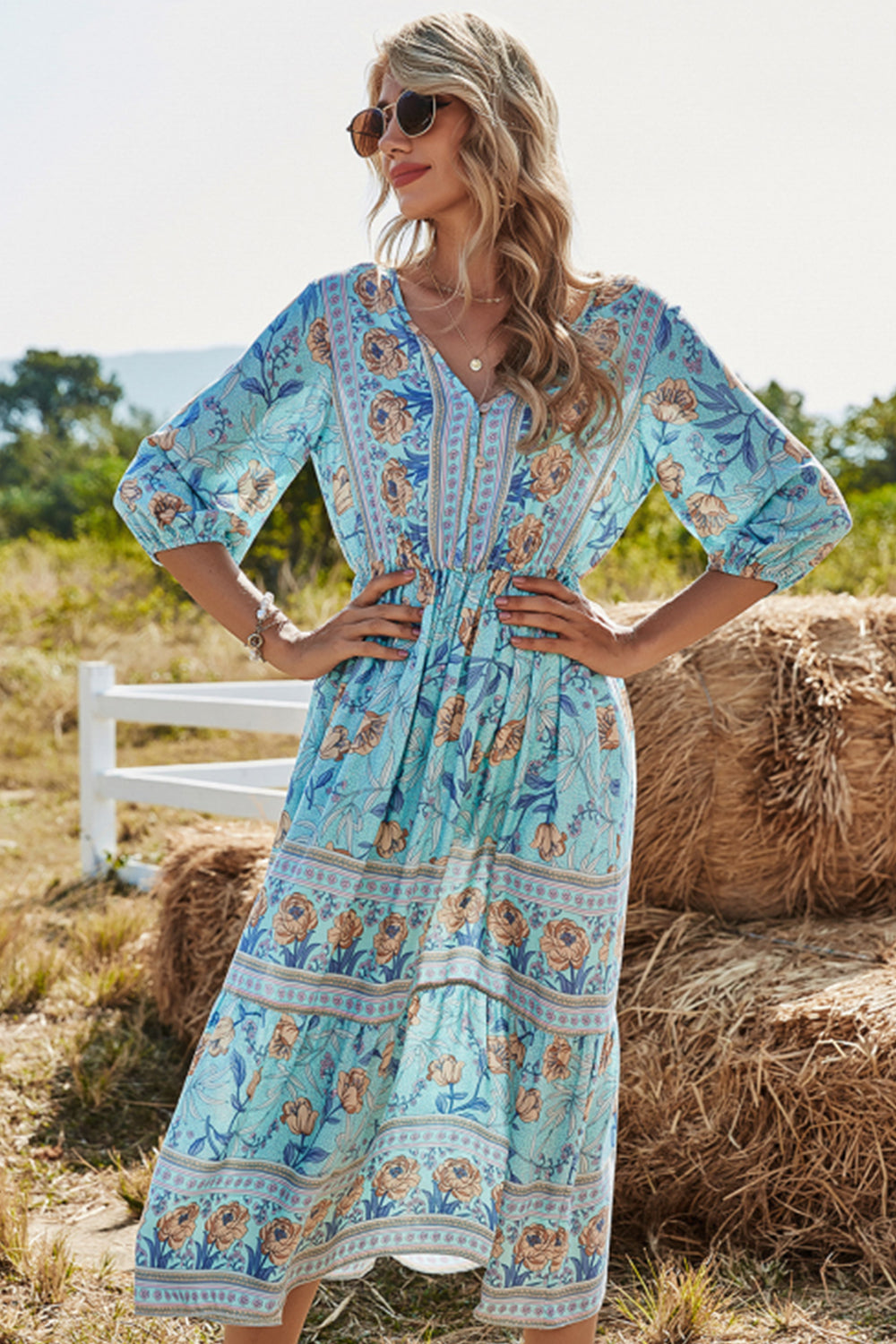 WW | Hohe Taille V-ausschnitt Boho Strandkleid