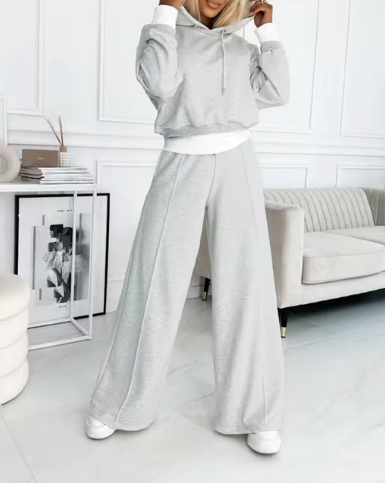 WW | Zweiteiliger Kapuzenpullover Und Hosenanzug Mit Weitem Bein