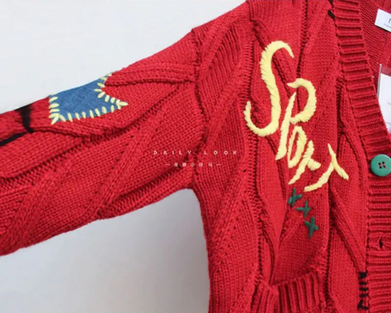 WW | Women's Knitted V-Neck Cardigan with Embroidery