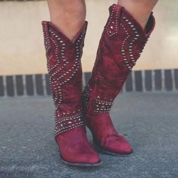 WW | High Boots With Metal Studs And Chunky Heel
