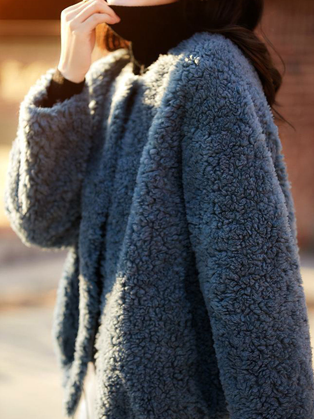 WW | Lässige einfarbige Struktur-Fleece-Oberbekleidung